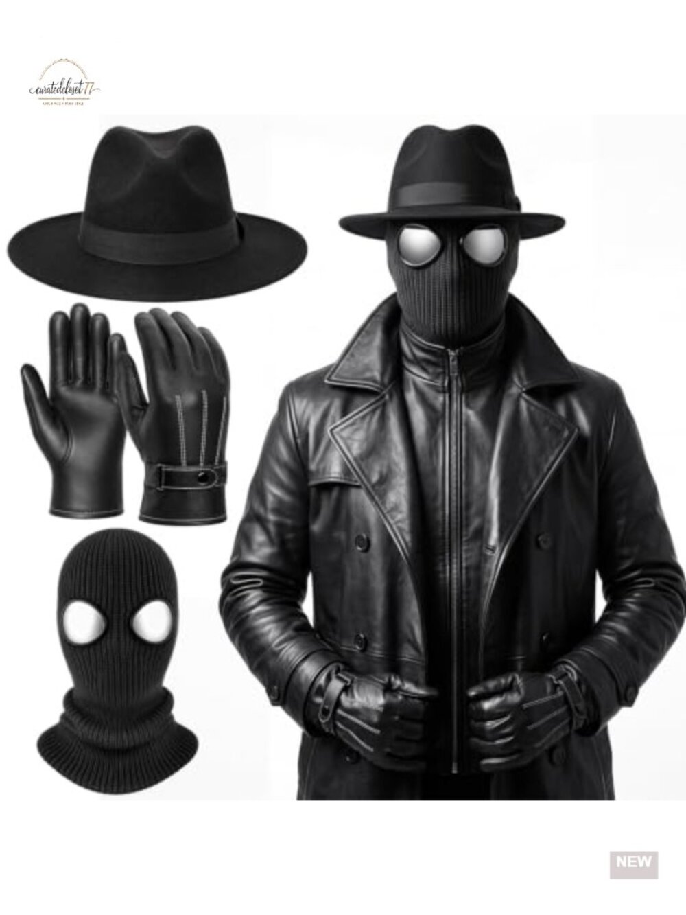 Men's 3 Piece Spider Costume Set Knitted Balaclava Hat Gloves